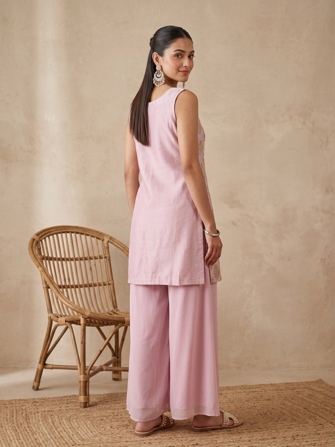 Onion Pink Cutdana Crepe Readymade Salwar Suit
