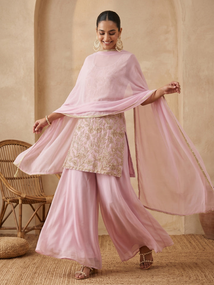 Onion Pink Cutdana Crepe Readymade Salwar Suit