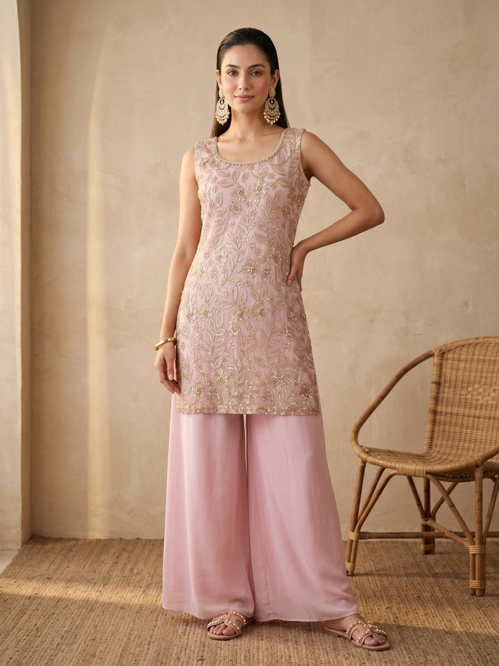 Onion Pink Cutdana Crepe Readymade Salwar Suit