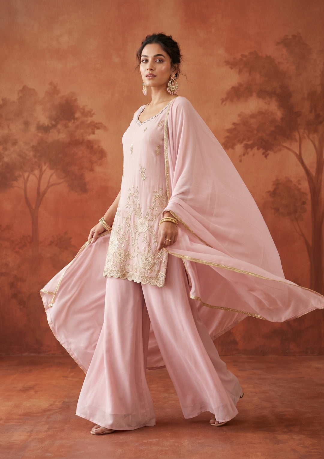 Baby Pink Cutdana Tissue Readymade Salwar Suit