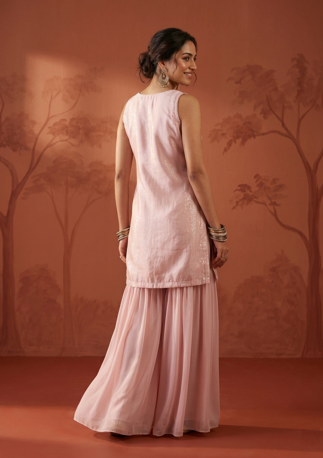 Baby Pink Cutdana Tissue Readymade Salwar Suit
