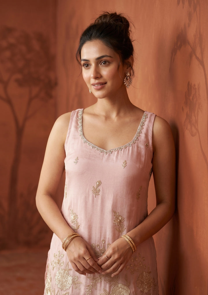 Baby Pink Cutdana Tissue Readymade Salwar Suit