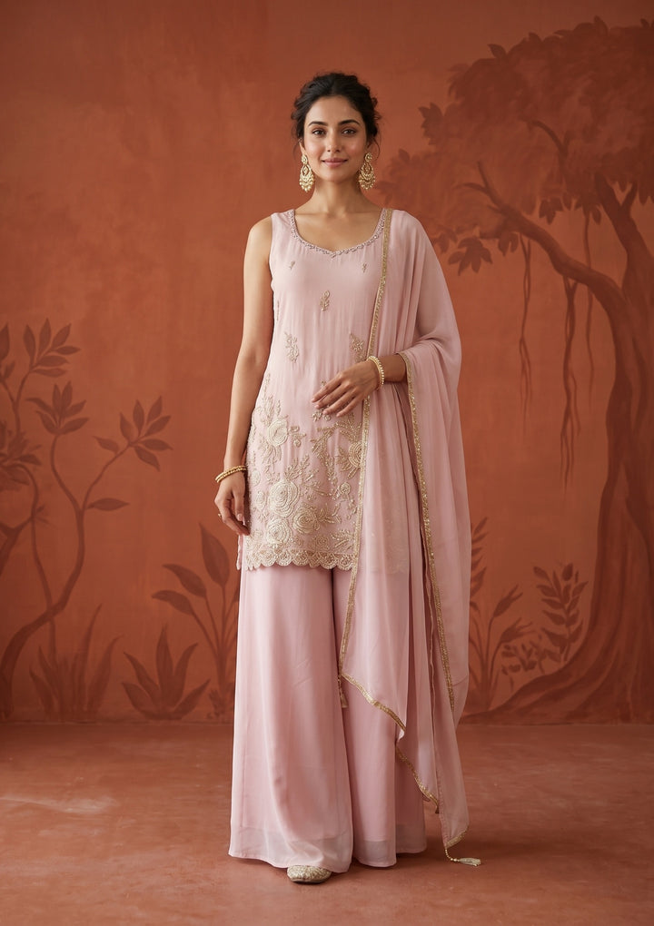 Baby Pink Cutdana Tissue Readymade Salwar Suit