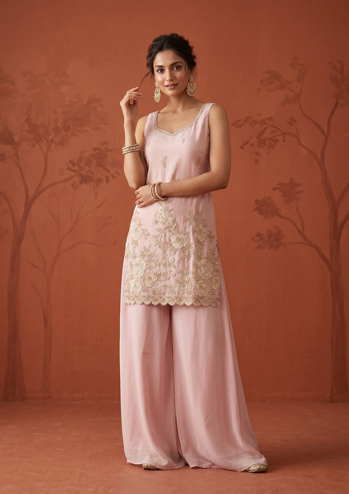 Baby Pink Cutdana Tissue Readymade Salwar Suit