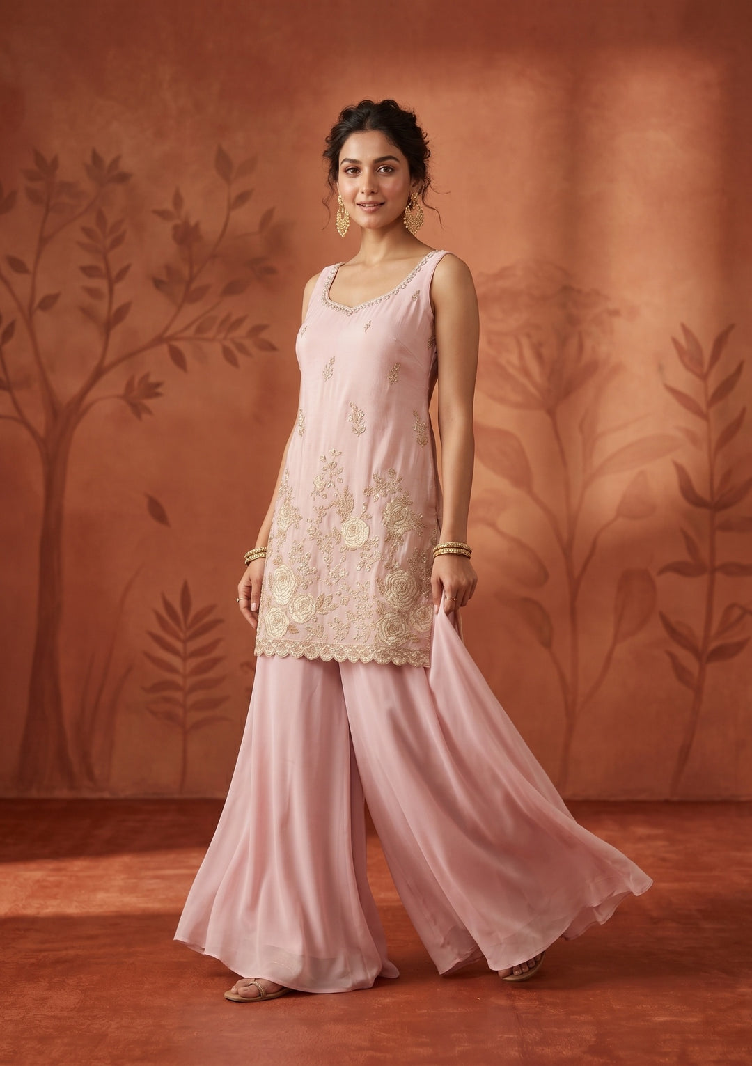 Baby Pink Cutdana Tissue Readymade Salwar Suit