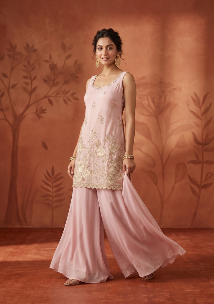 Baby Pink Cutdana Tissue Readymade Salwar Suit