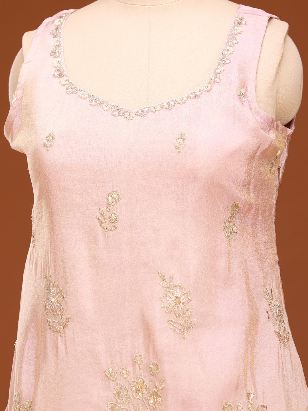 Baby Pink Cutdana Tissue Readymade Salwar Suit