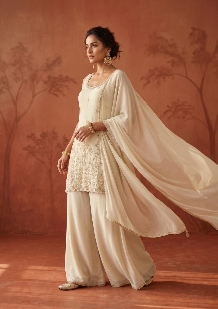 Cream Cutdana Tissue Readymade Salwar Suit