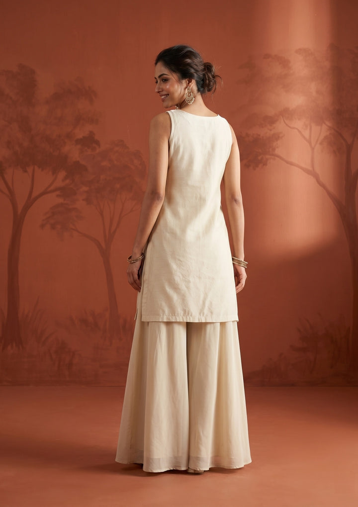 Cream Cutdana Tissue Readymade Salwar Suit