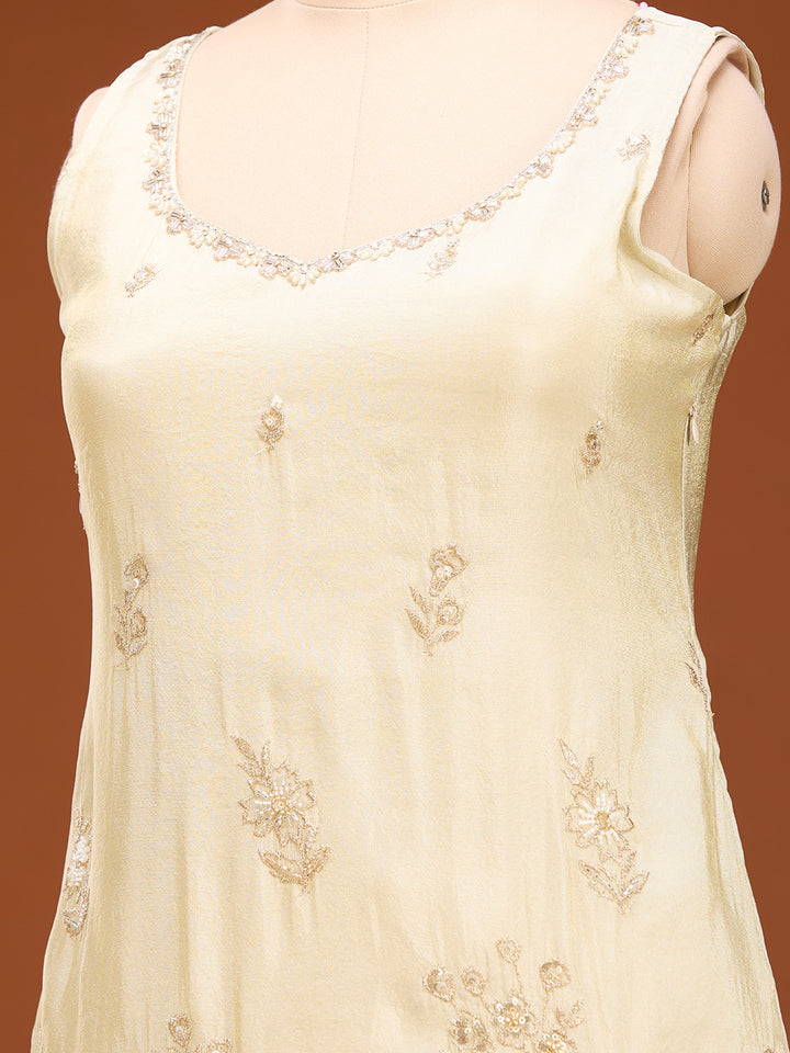 Cream Cutdana Tissue Readymade Salwar Suit