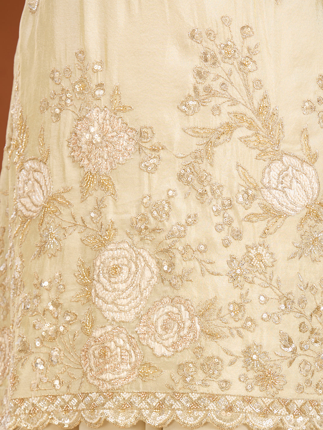 Cream Cutdana Tissue Readymade Salwar Suit