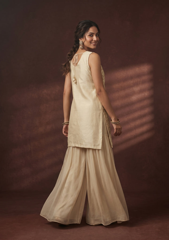Cream Cutdana Tissue Readymade Salwar Suit