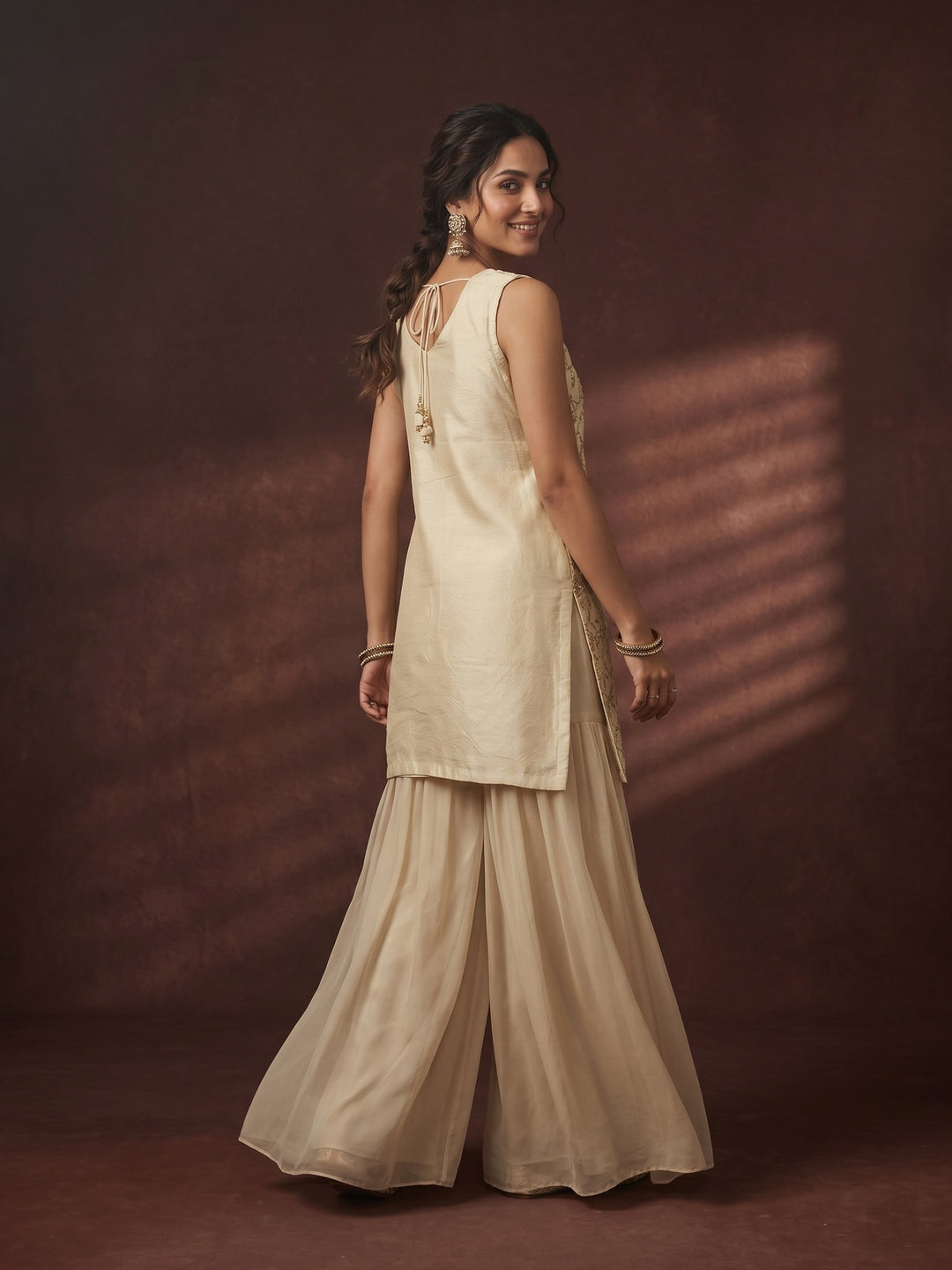 Off White Cutdana Tissue Readymade Salwar Suit