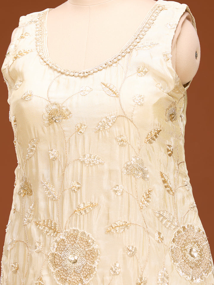 Off White Cutdana Tissue Readymade Salwar Suit
