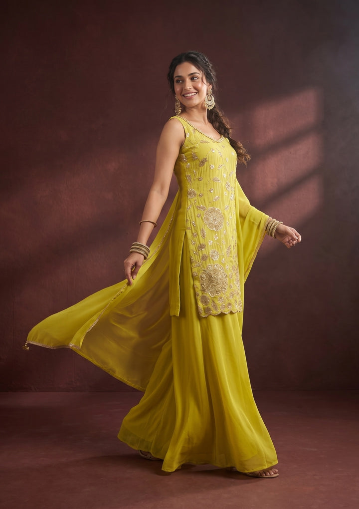 Yellow Cutdana Tissue Readymade Salwar Suit