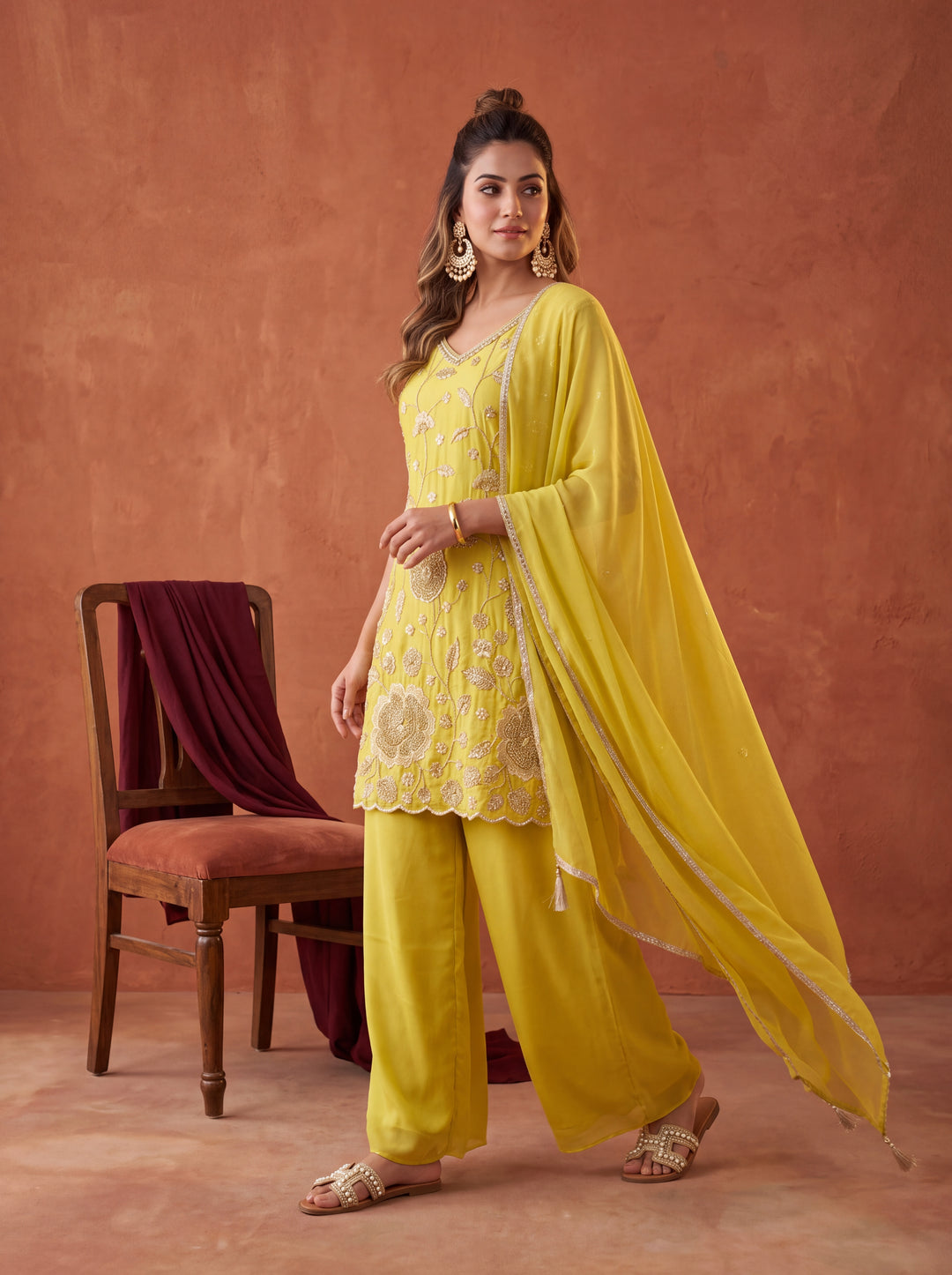 Yellow Cutdana Tissue Readymade Salwar Suit