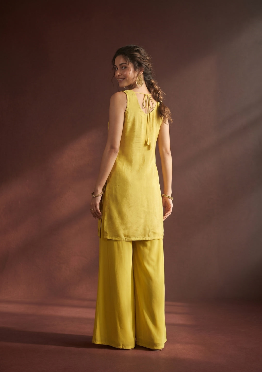 Yellow Cutdana Tissue Readymade Salwar Suit