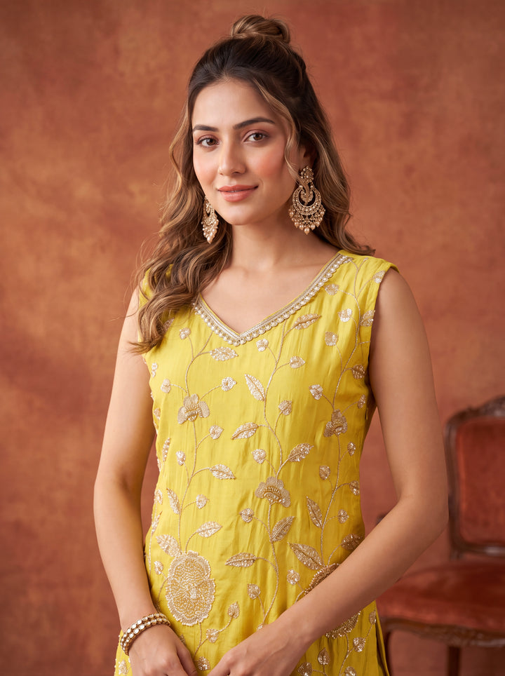 Yellow Cutdana Tissue Readymade Salwar Suit