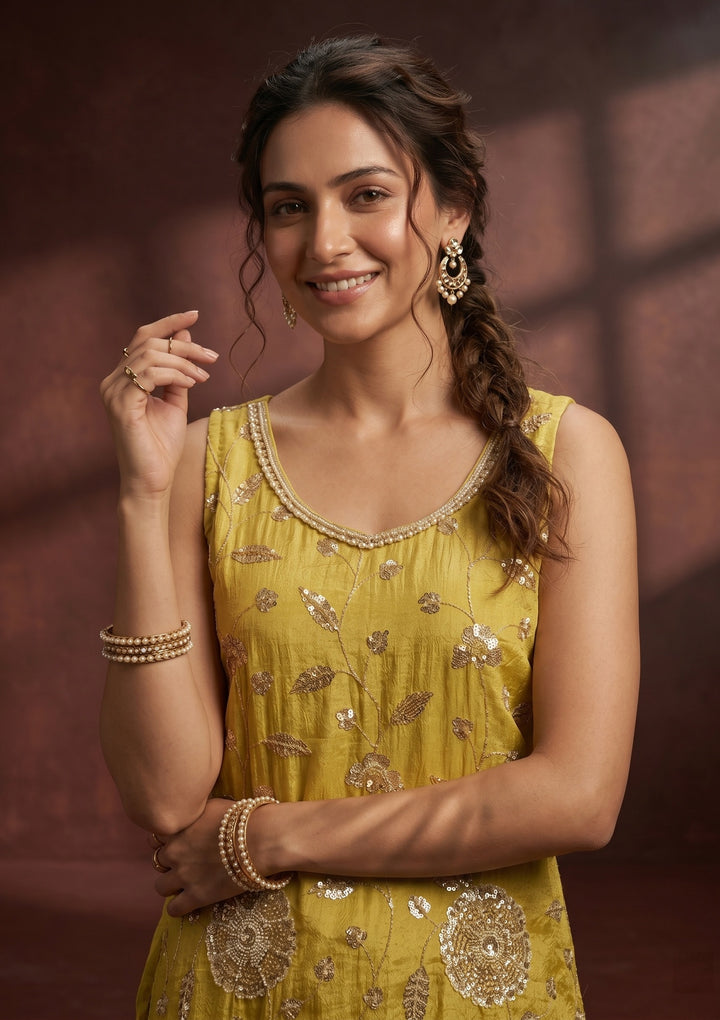Yellow Cutdana Tissue Readymade Salwar Suit