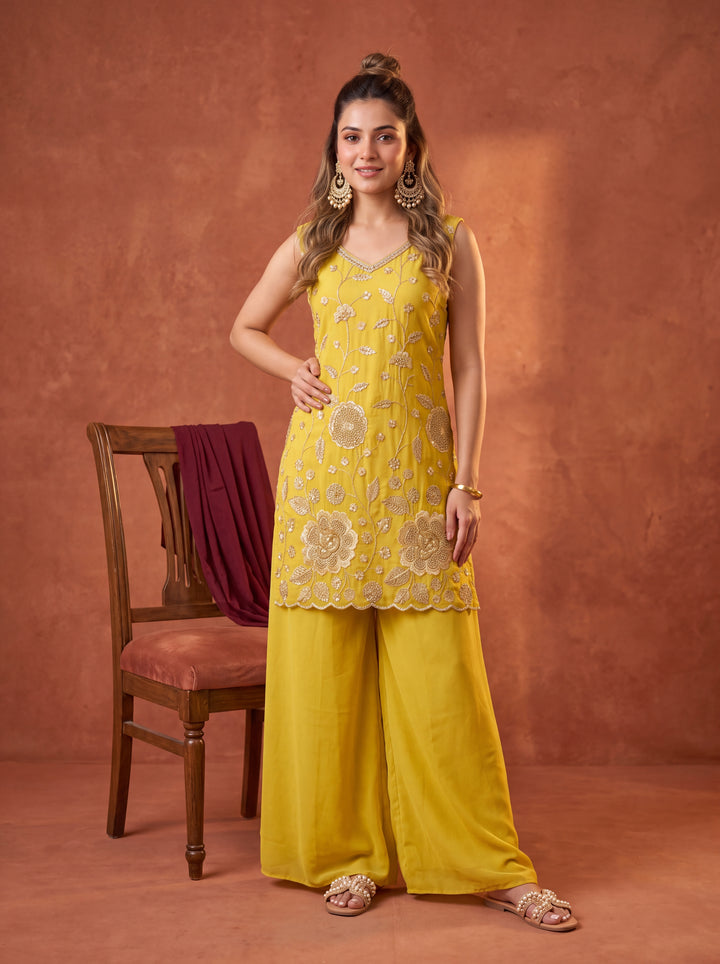 Yellow Cutdana Tissue Readymade Salwar Suit