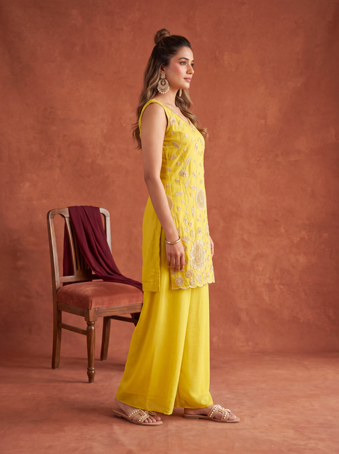 Yellow Cutdana Tissue Readymade Salwar Suit