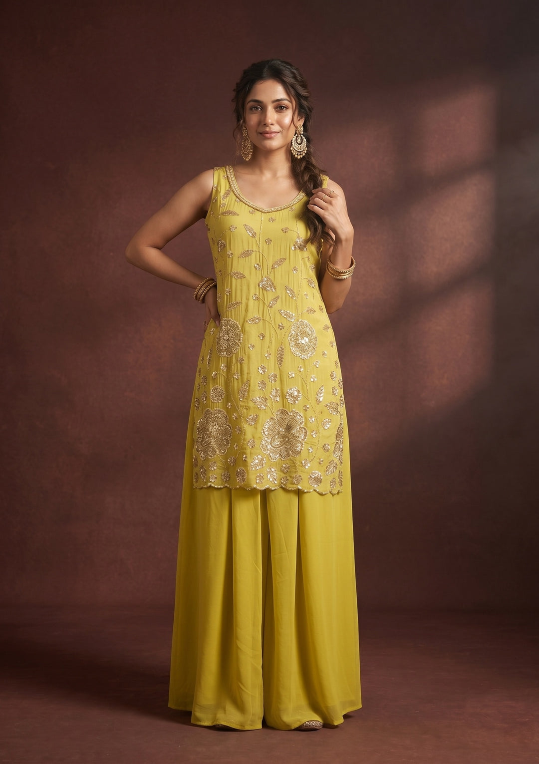 Yellow Cutdana Tissue Readymade Salwar Suit