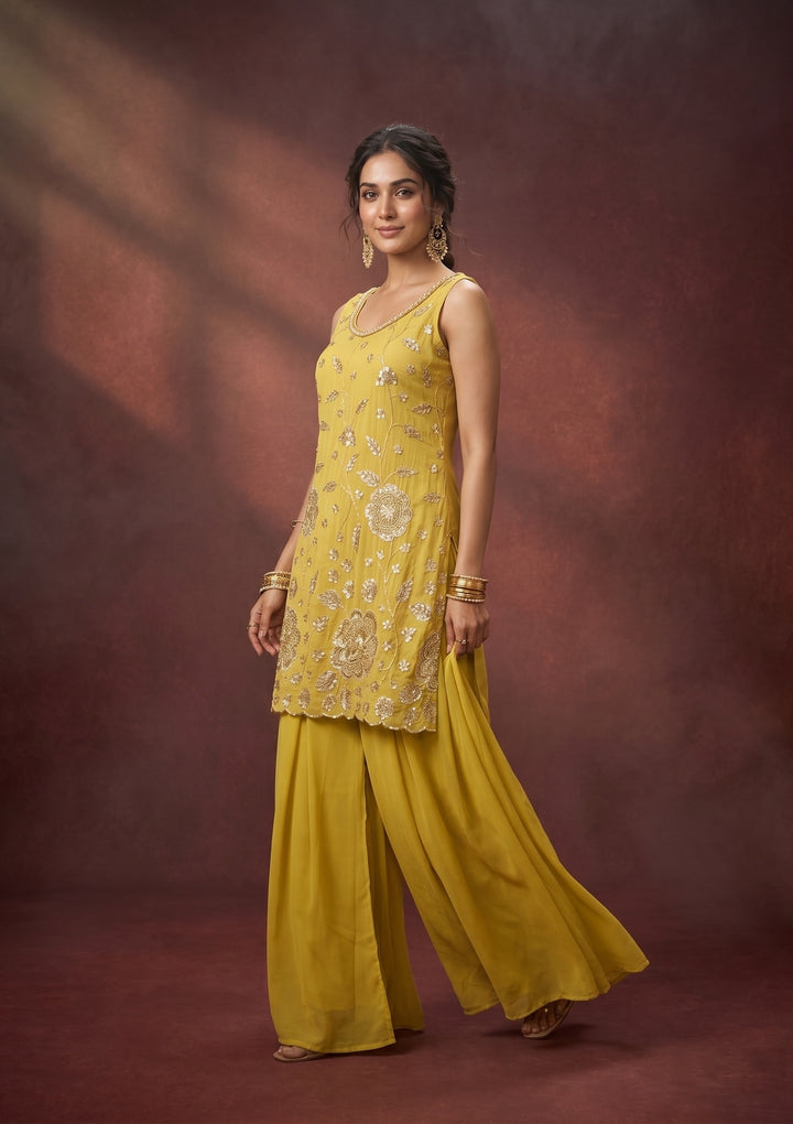 Yellow Cutdana Tissue Readymade Salwar Suit