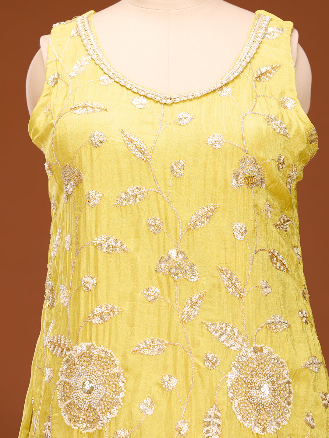 Yellow Cutdana Tissue Readymade Salwar Suit