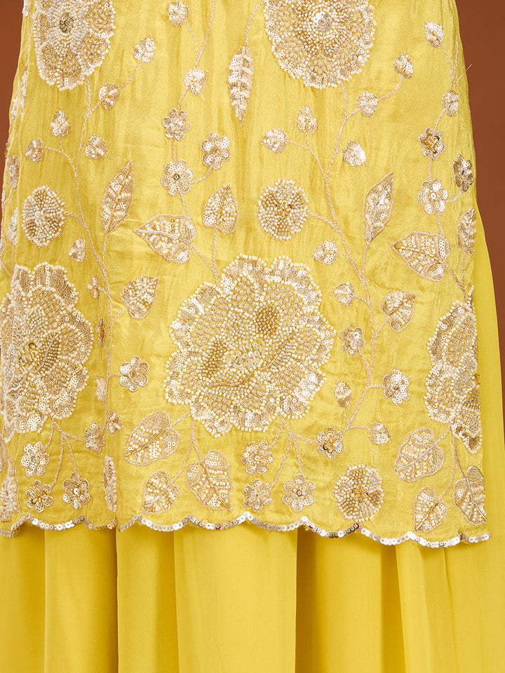 Yellow Cutdana Tissue Readymade Salwar Suit
