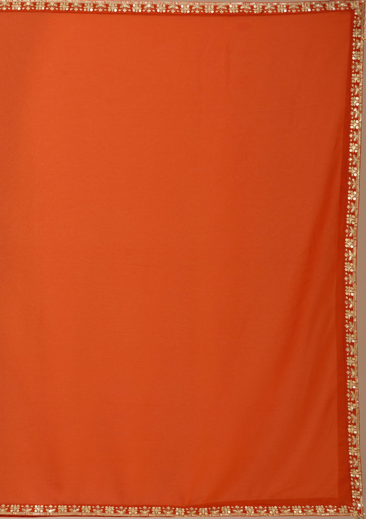 Orange Georgette Cutdana Straight Kurta With Palazzo And Dupatta