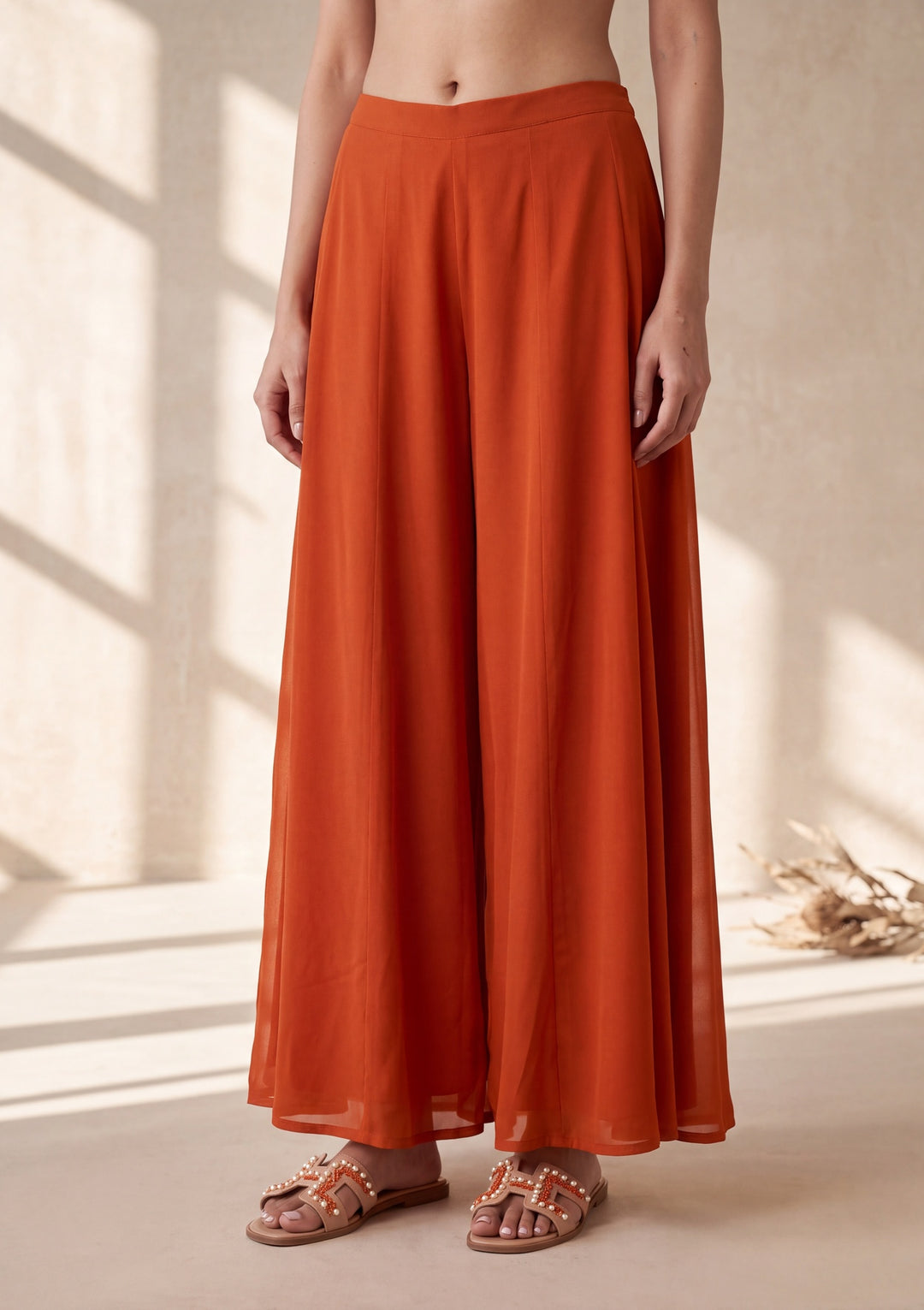 Orange Georgette Cutdana Straight Kurta With Palazzo And Dupatta