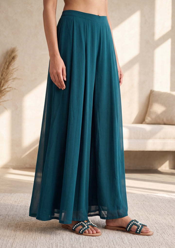 Peacock Blue Cutdana Georgette Readymade Salwar Suit