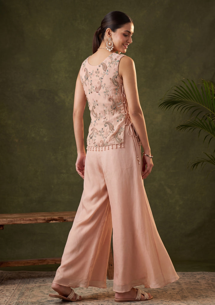 Peach Cutdana Tissue Readymade Salwar Suit