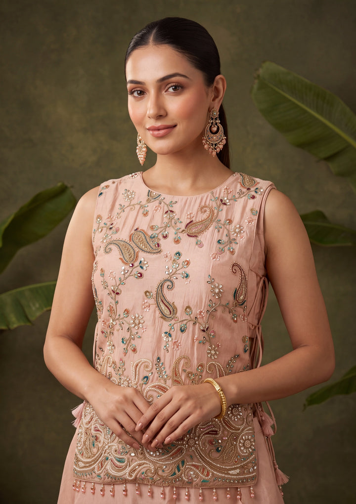 Peach Cutdana Tissue Readymade Salwar Suit