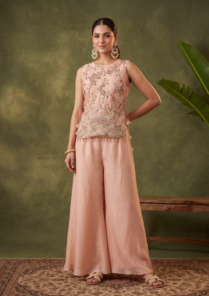 Peach Cutdana Tissue Readymade Salwar Suit