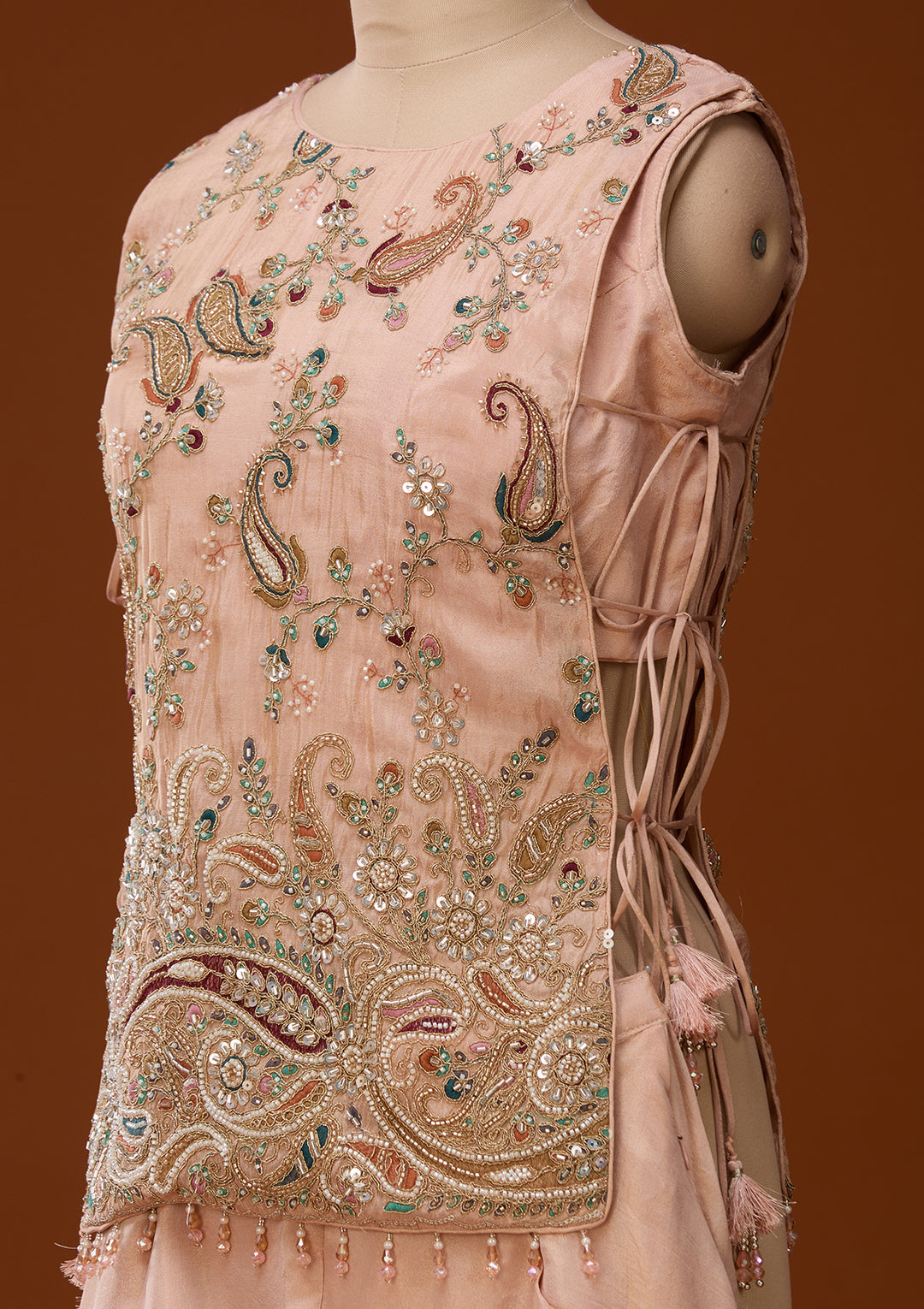 Peach Cutdana Tissue Readymade Salwar Suit