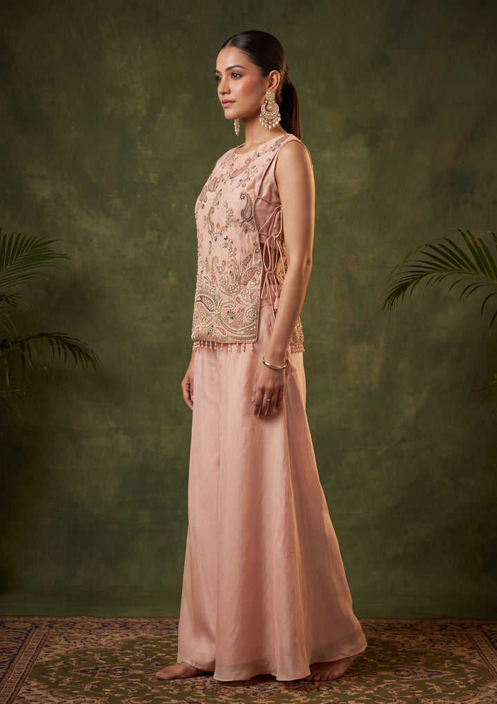 Peach Cutdana Tissue Readymade Salwar Suit