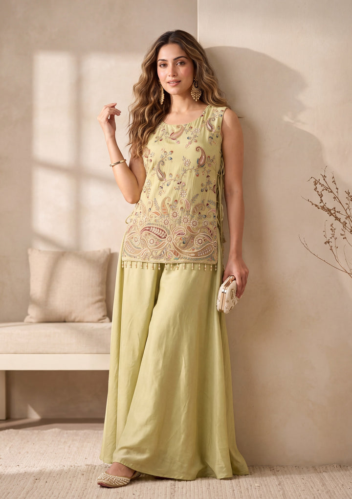 Pista Green Cutdana Tissue Readymade Salwar Suit