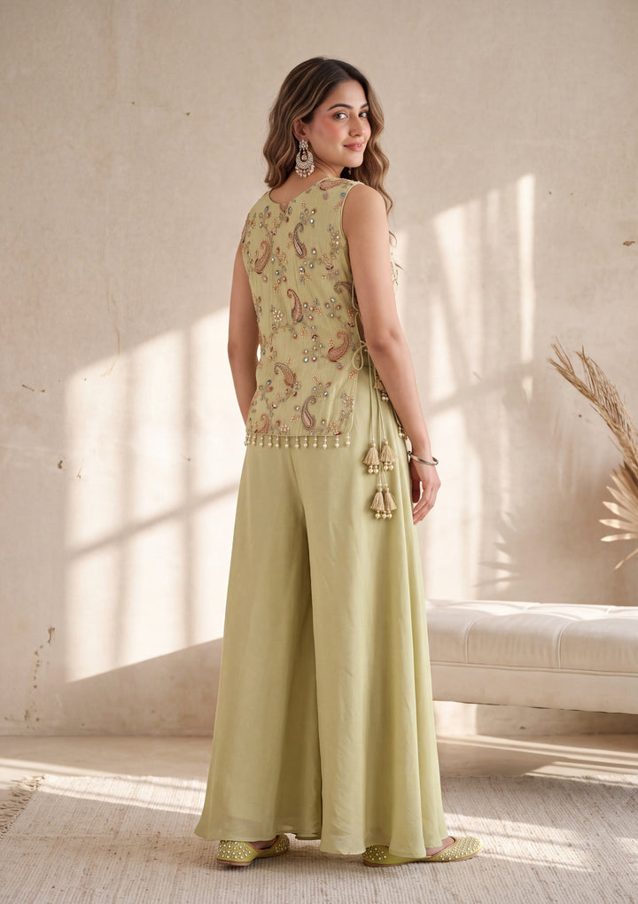 Pista Green Cutdana Tissue Readymade Salwar Suit