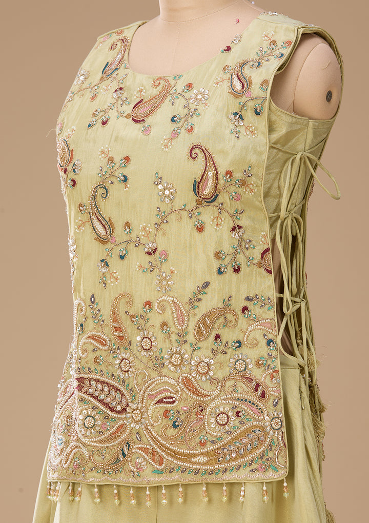 Pista Green Cutdana Tissue Readymade Salwar Suit