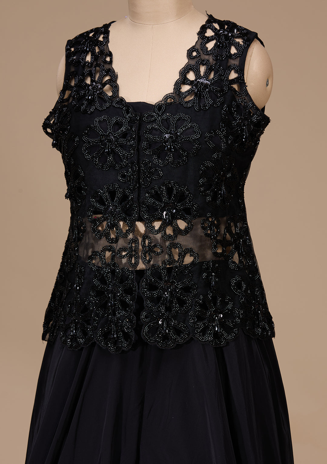 Black Crepe Cutdana Jacket Kurta With Palazzo And Dupatta