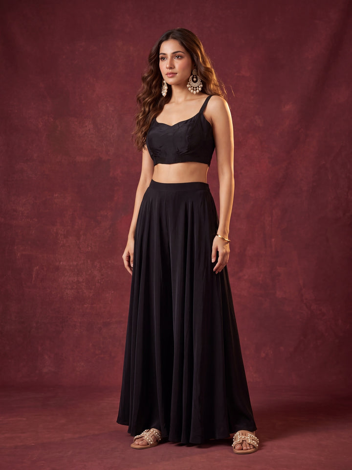 Black Crepe Cutdana Jacket Kurta With Palazzo And Dupatta