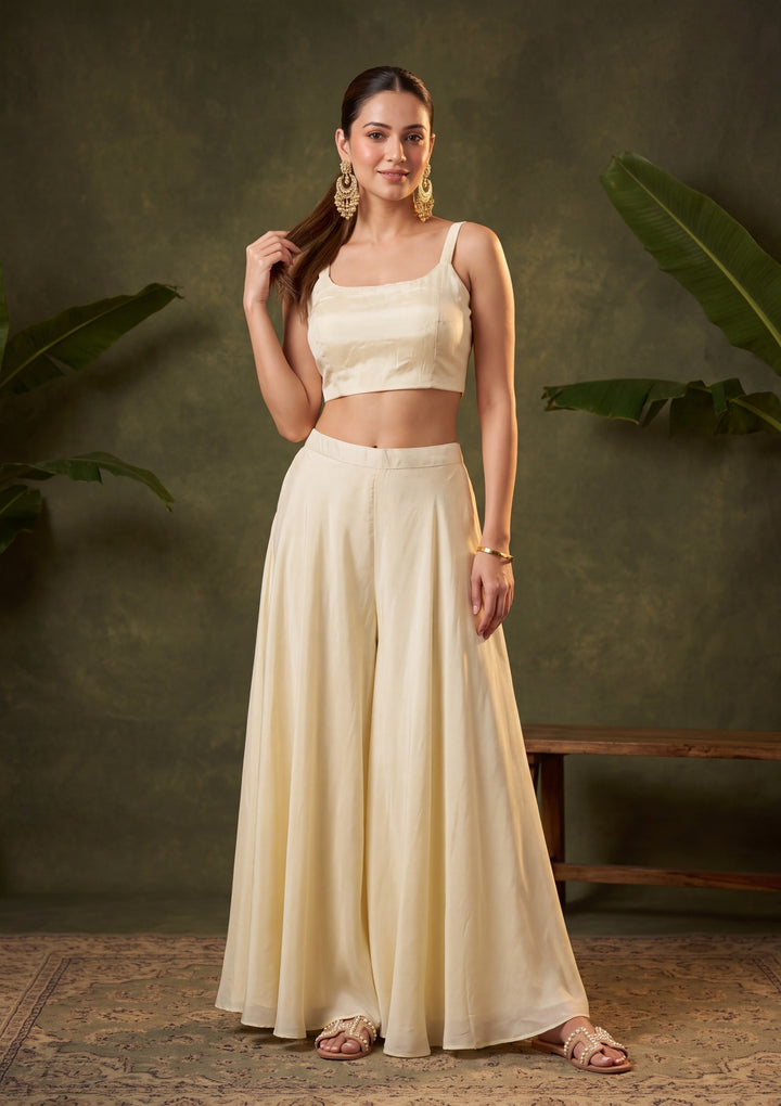 Off White Cutdana Crepe Readymade Salwar Suit