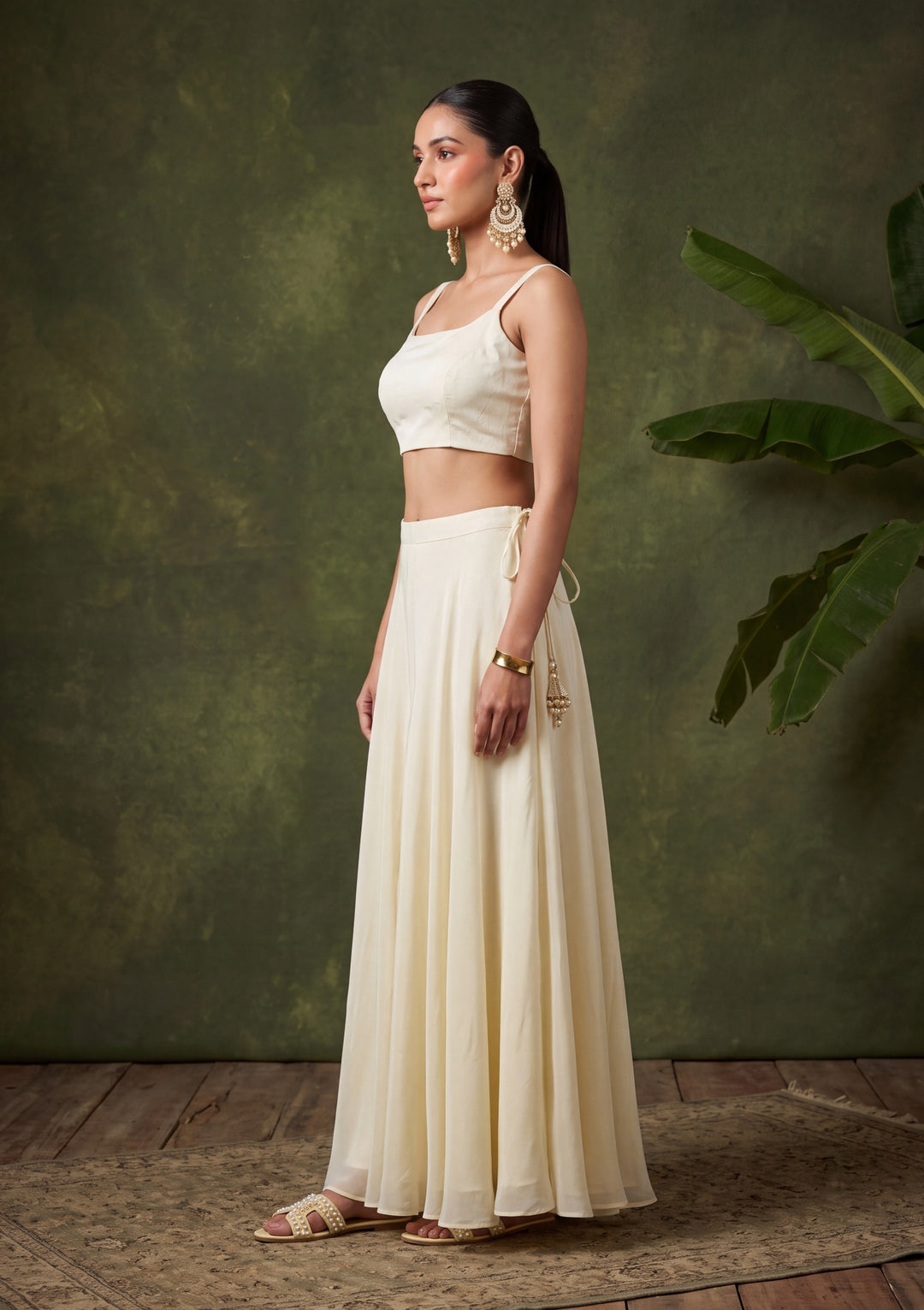 Off White Cutdana Crepe Readymade Salwar Suit