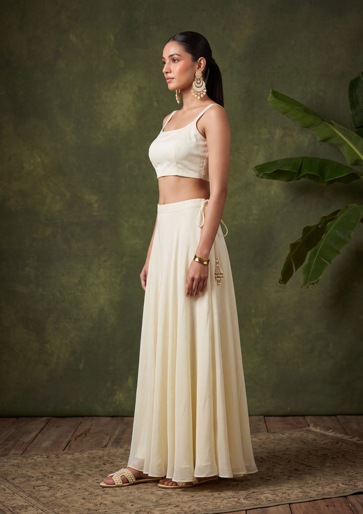 Off White Cutdana Crepe Readymade Salwar Suit