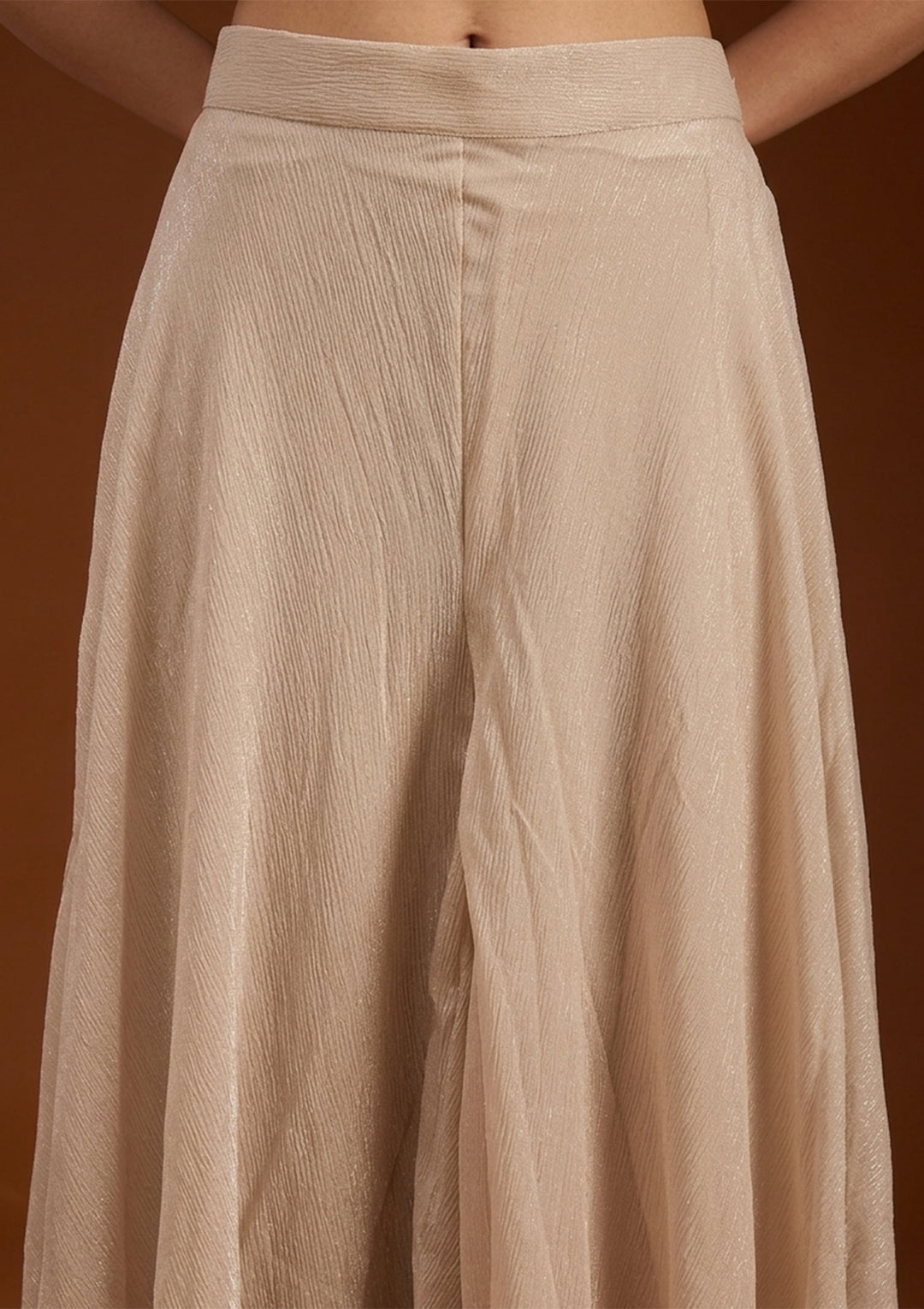Beige Tissue Cutdana Straight Kurta With Palazzo And Dupatta