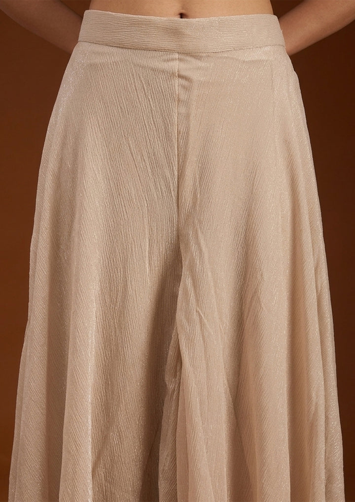 Beige Tissue Cutdana Straight Kurta With Palazzo And Dupatta