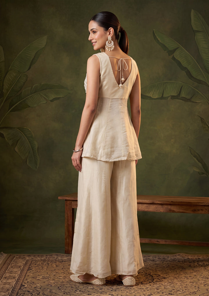 Cream Zariwork (Gold) Chinon Readymade Salwar Suit