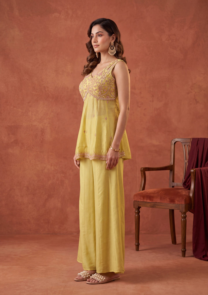 Lime Green Zariwork Chinon Readymade Salwar Suit