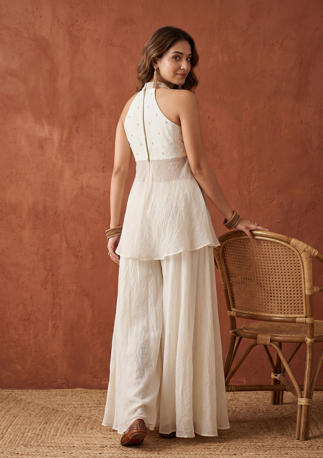 Off White Cutdana Tissue Readymade Salwar Suit